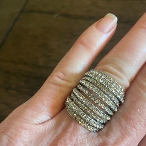 Costume jewelry, silver/diamond adjustable ring